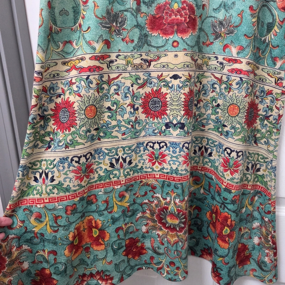 amma Fairy Whimsical Cottage Peasant  Floral Romance Maxi Skirt Aqua Red Size XL - Picture 3 of 7
